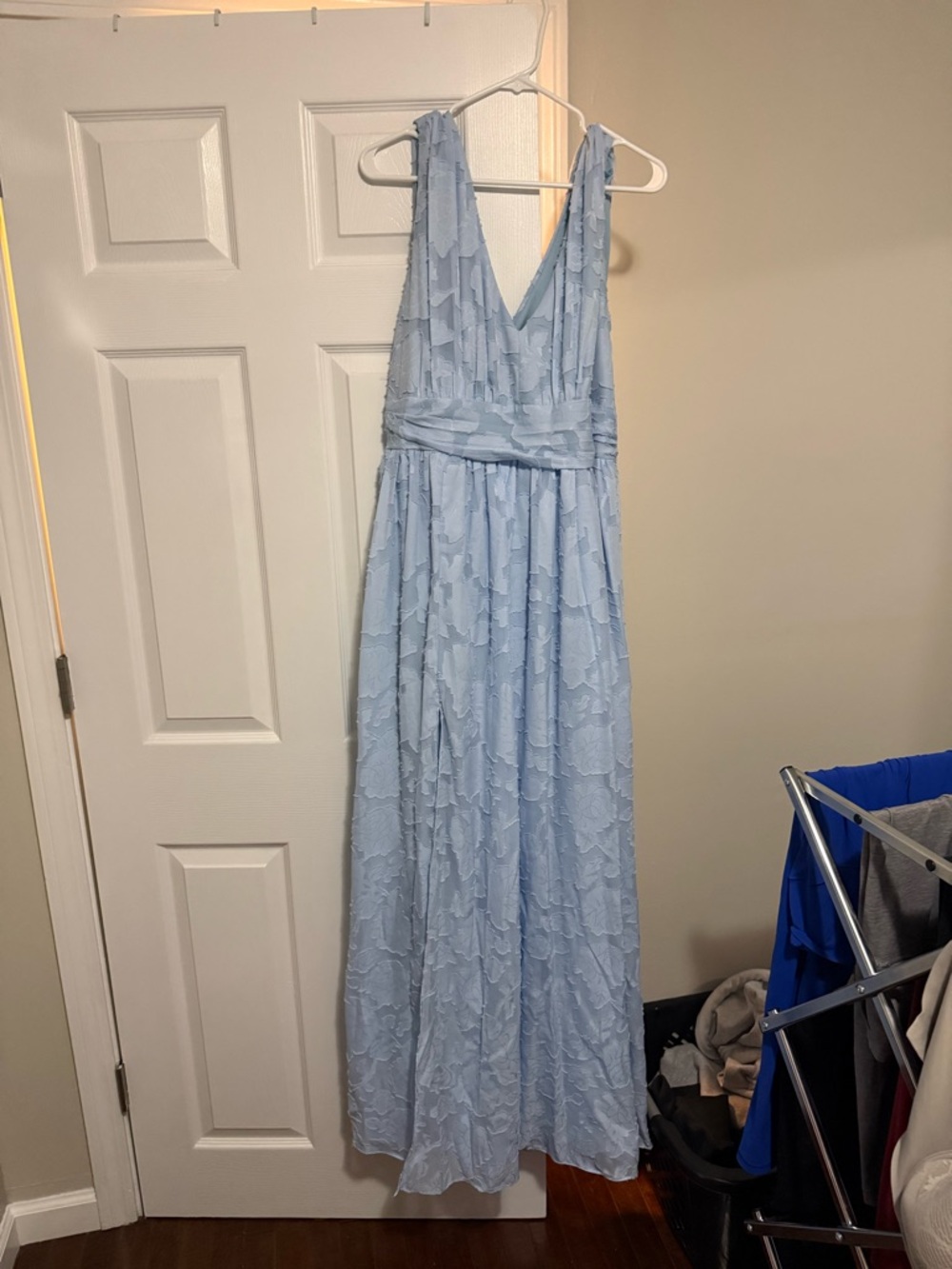 Light Blue Lace V-Neck Full- Length Dress